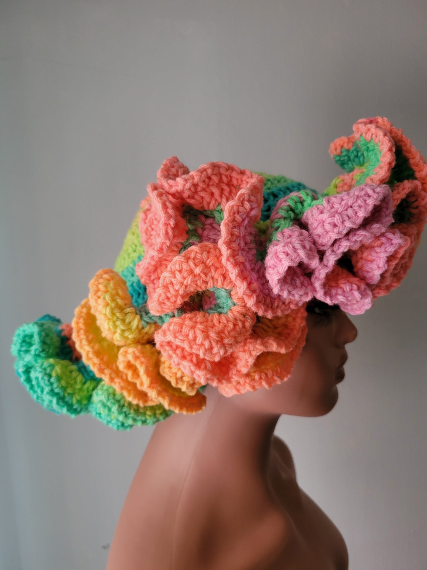 Custom/Personalized 2-6 Row Child/Adult Size Ruffle Bucket Hat, Ruffle Hat, Crochet Hat, Ruffle Crochet Hat.