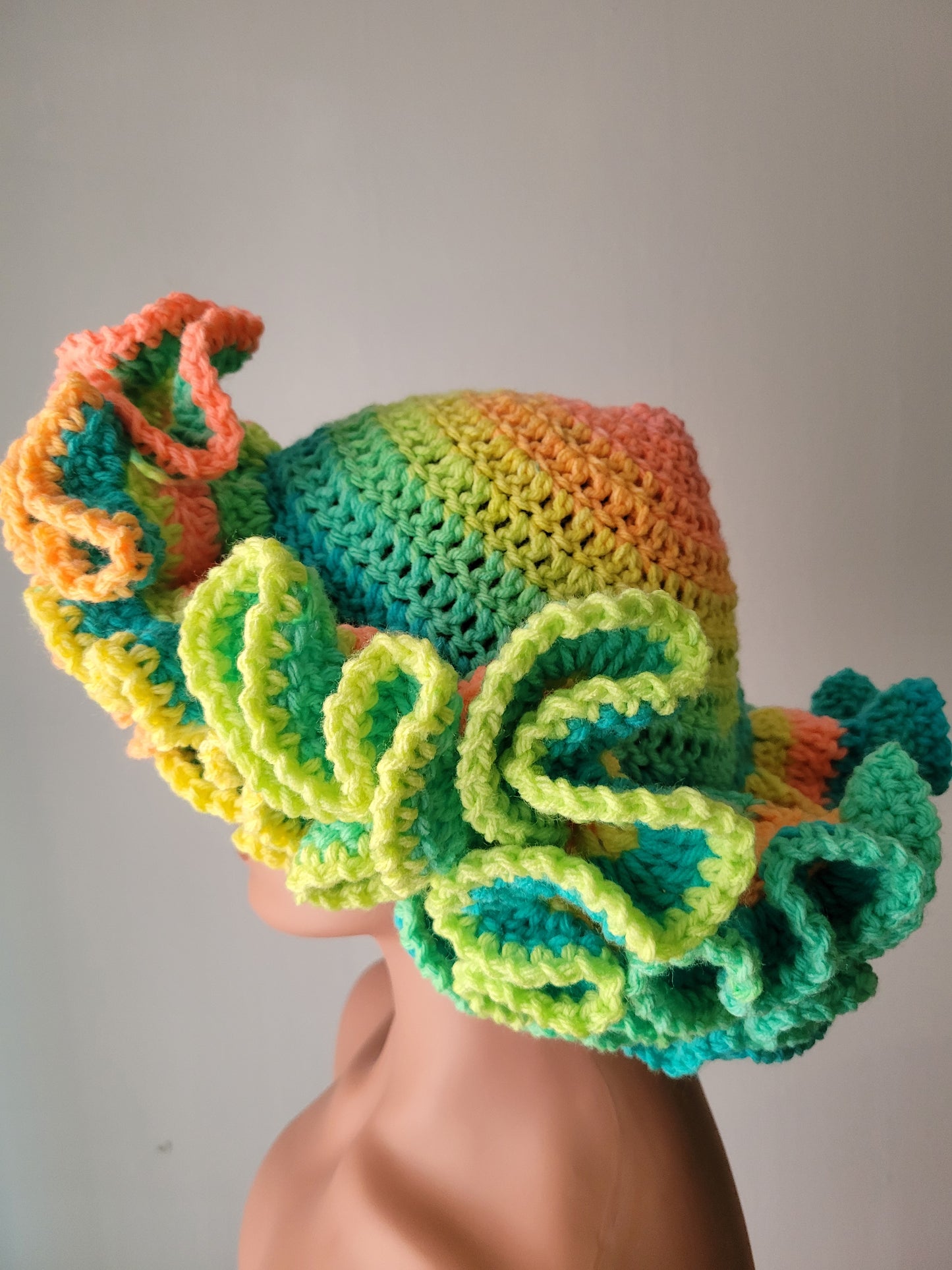 Custom/Personalized 2-6 Row Child/Adult Size Ruffle Bucket Hat, Ruffle Hat, Crochet Hat, Ruffle Crochet Hat.